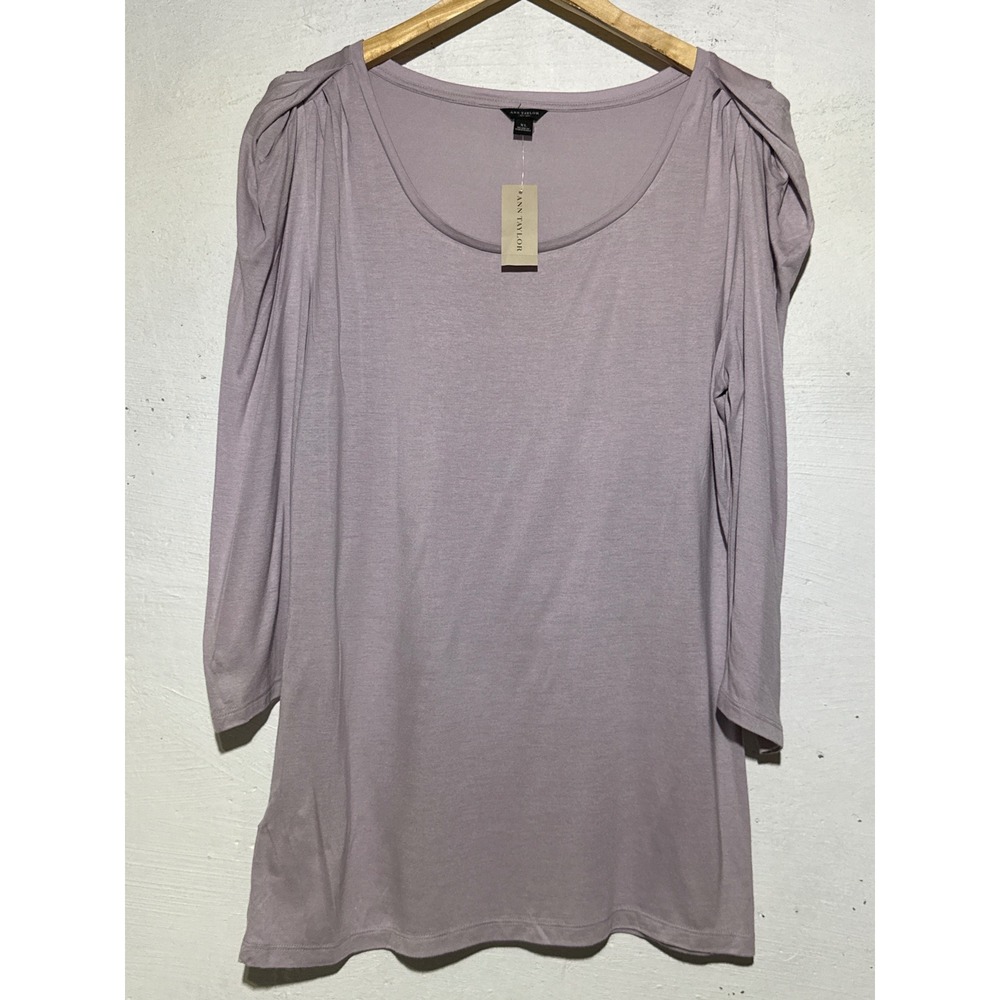 Ann Taylor Womens XL Puff Sleeve Top Lavender Purple 100% Modal Pleated Shoulder